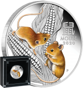 1oz Year of the Mouse Silver Coloured Coin in Case 2020 Perth Mint 1 dollar Australia
