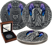 Archangel Gabriel Silver Antiqued Coin with Stained Glass Insert 2020 Cameroon 2000 Francs CFA Mint of Poland