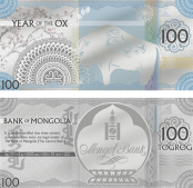 Year of the Ox 5 g Silver Note 100 Togrog Mongolia 2021