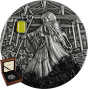 Skarbek  the Spirit of Coalmine ~ Silver Coin 2021 with high relief antique finish amber insert charcoal decoration