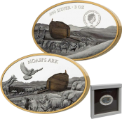 2021 Solomon Islands 3 Ounce Noah’s Ark Olive Wood Inlay Proof-Like Silver Coin